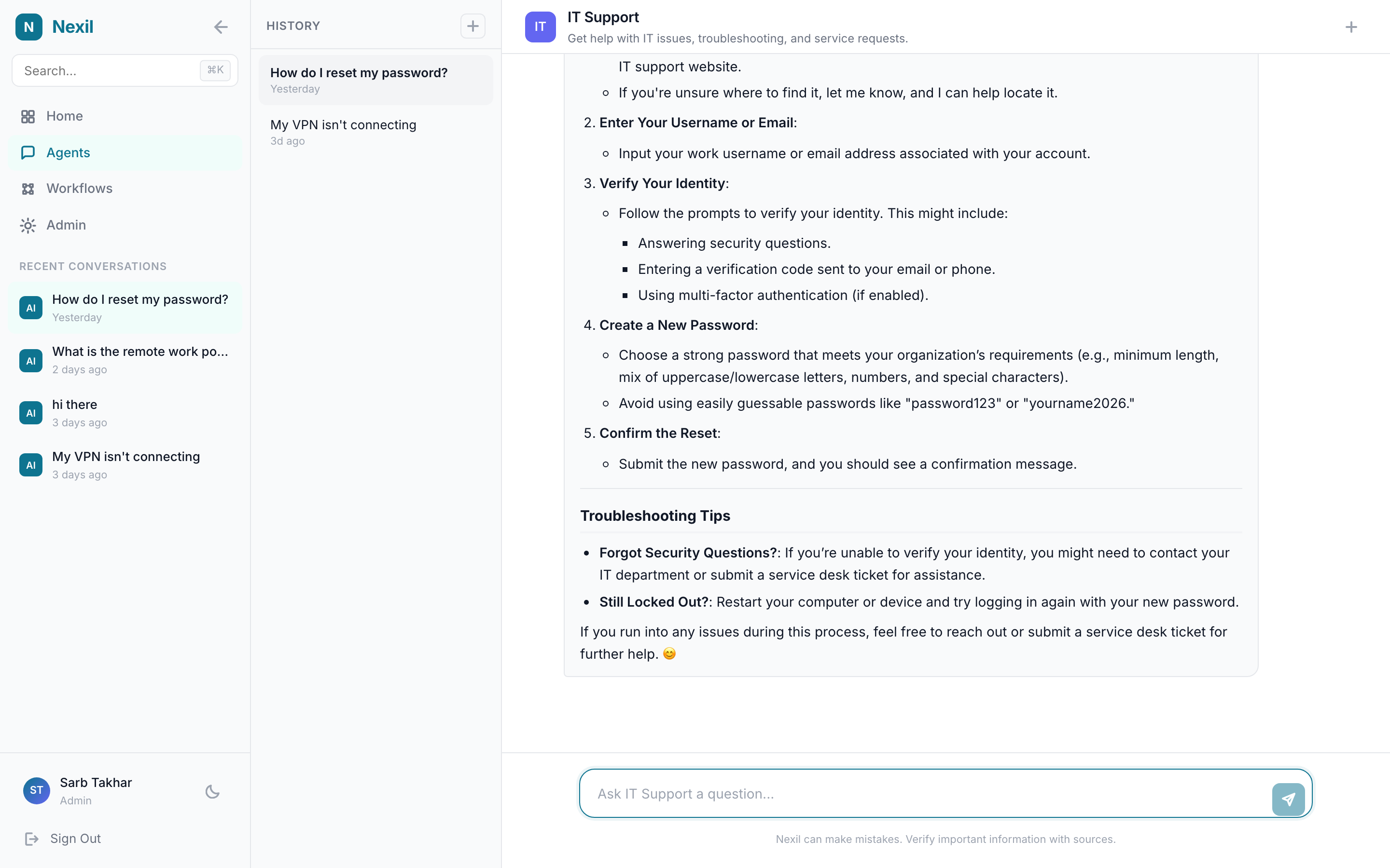 A Nexil knowledge agent answering with inline citations